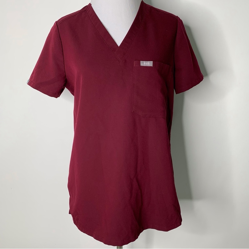 Figs FW1000 Women's Red Burgundy One-Pocket Catarina Medical Scrub Top Size XS